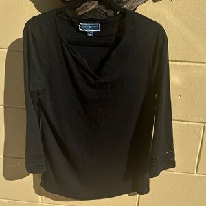 Karen Scott Black Crochet Trim Blouse